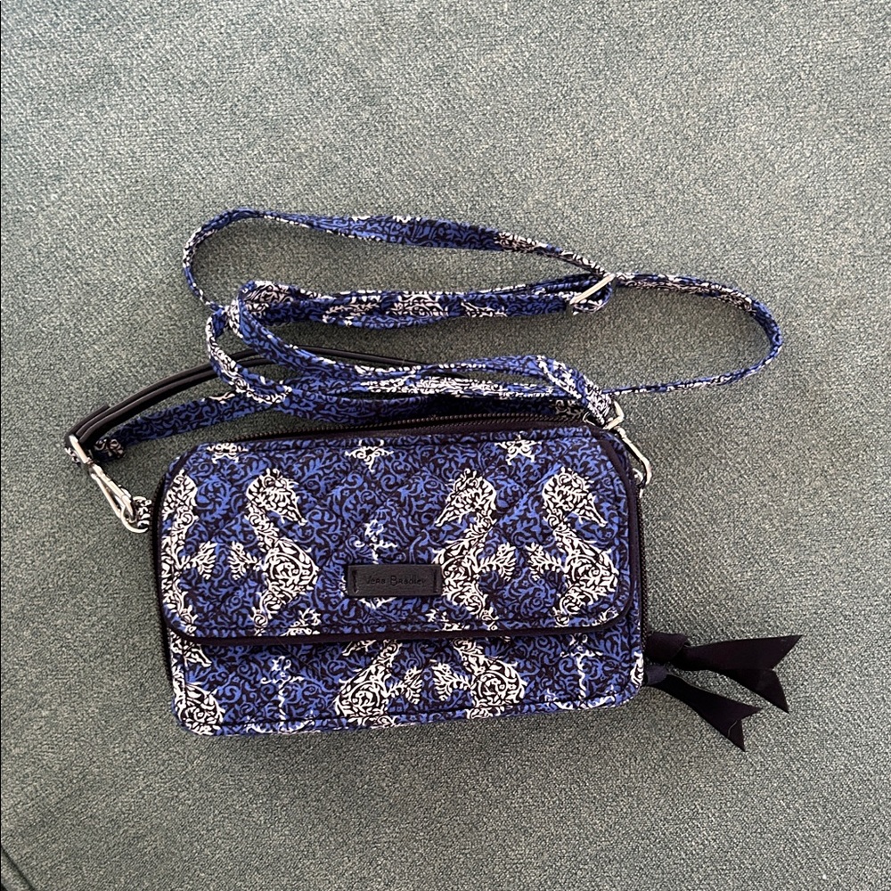 Vera Bradley Seahorse Navy and Cream Floral RFID All in One Crossbody Bag
